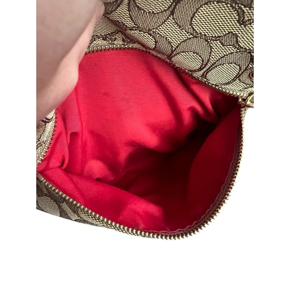 Coach Signature Coated Canvas and Red Leather Trim Purse Tote Gold Hardware - Picture 10 of 16